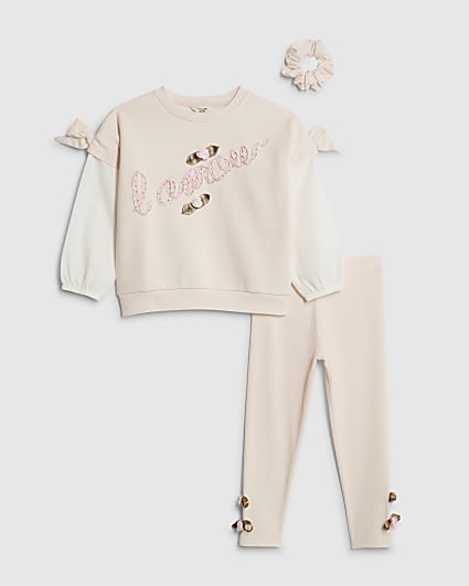 Baby girls pink velour frill hoodie set | River Island