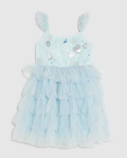 Mini Girls Blue Sequin Tulle Dress
