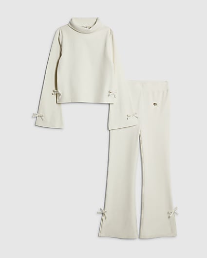 Girls Cream Bow Cosy Top Set