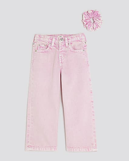 Mini Girls Pink Wide Leg Jeans Set