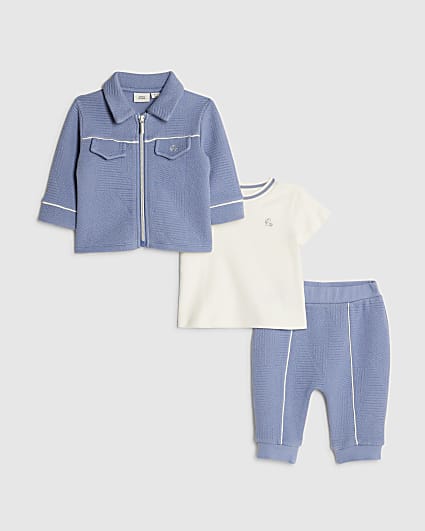 Baby Boys Blue Jacquard Shacket Set