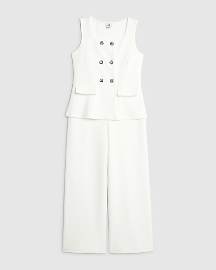 Girls White Waistcoat Jumpsuit