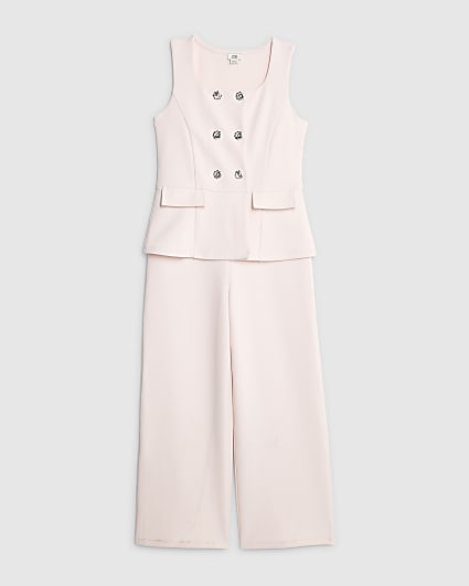 Girls Pink Waistcoat Jumpsuit