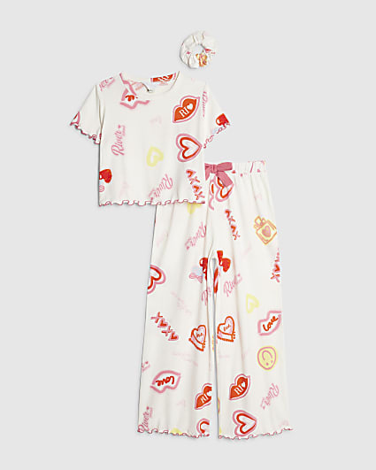 Girls Cream Doodle Print Pyjamas Set