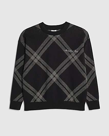 Boys Black Argyle Crew Neck Jumper