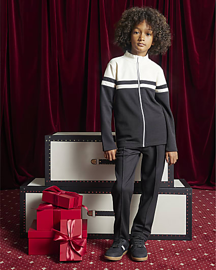 Boys Black Colour Block Funnel Sweatshirt Set