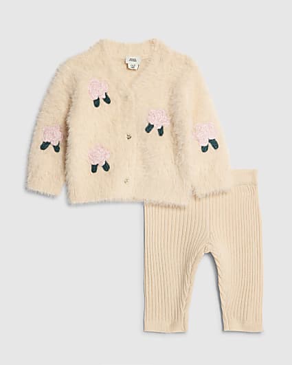 Baby Girls Pink Fluffy Rose Cardigan Set