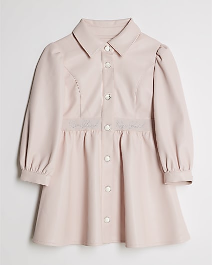 Mini Girls Pink Faux Leather Shirt Dress