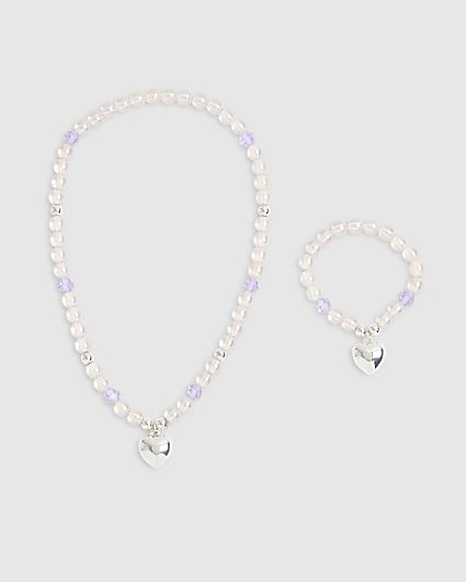 Girls Pink Necklace And Bracelet Set