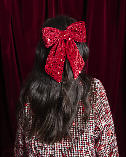 Girls Red Sequin Bow Hair Clip