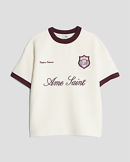 Boys Ecru Football Ribbed T-Shirt