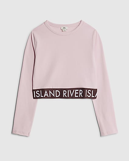 Girls Pink RI Waistband Crop Top