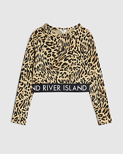 Girls Brown Leopard Print Long Sleeve Top