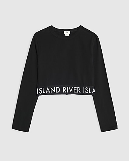 Girls Black Glitter Waistband Top