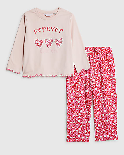 Mini Girls Pink Heart Leopard Pyjamas Set
