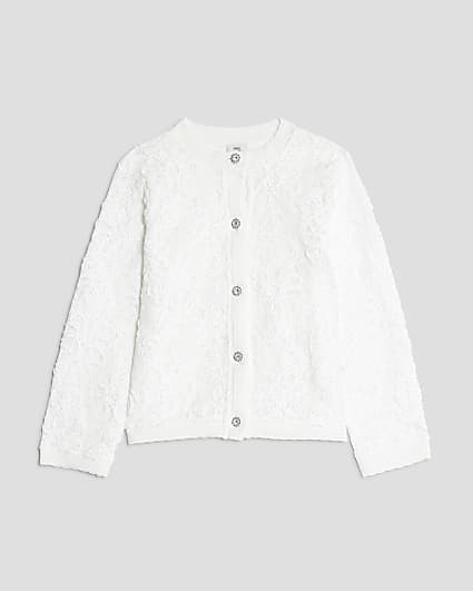 Girls White Floral Lace Cardigan