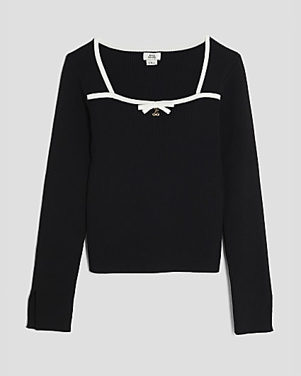 Girls Black Cherry Charm Sweetheart Knit Top