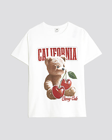 Girls White California Bear Cherry T-shirt