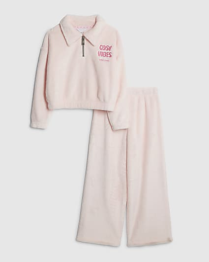 Girls Pink Cosy Vibes Velour Loungewear Set