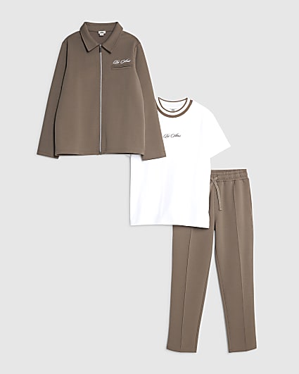 Boys Brown Jacket 3 Piece Set