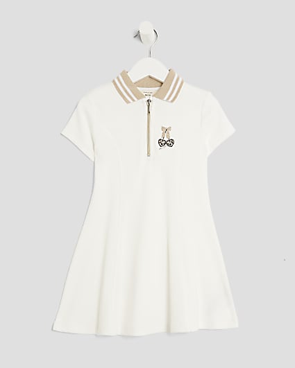 Mini Girls White Ribbed Leopard Cherry Dress