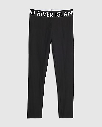 Girls Black Ribbed Leggings