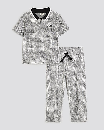 Mini Boys Grey Check Polo Shirt Set