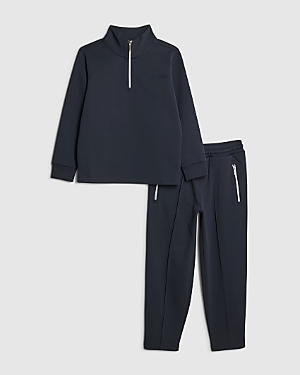 Boys Navy Zip Funnel Sweatshirt Set