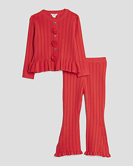 Mini Girls Red Rose Cardigan Set