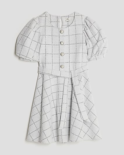 Girls White Boucle Check Dress