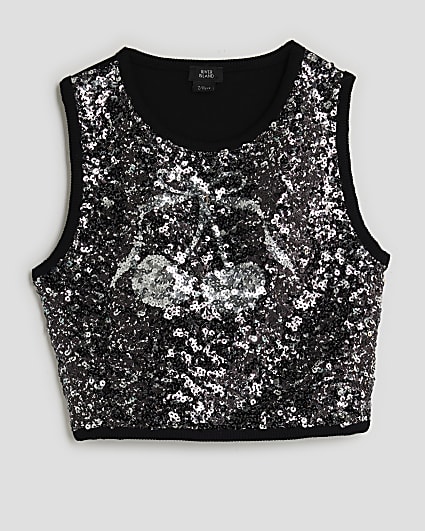 Girls Black Cherry Sequin Tank Top