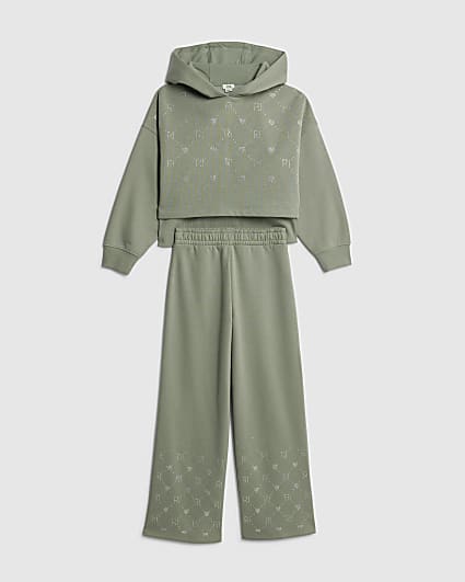 Girls Green RI Embellished Hoodie Set