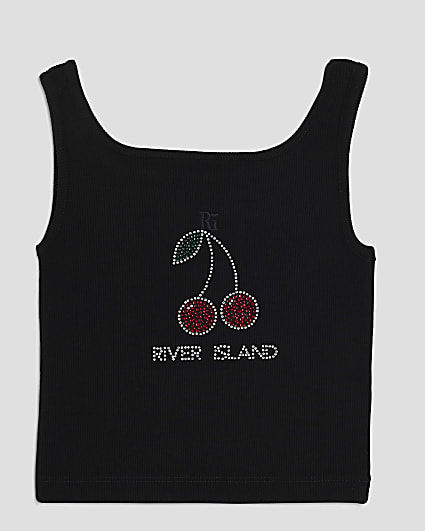 Girls Black Cherry Embellished Tank Top