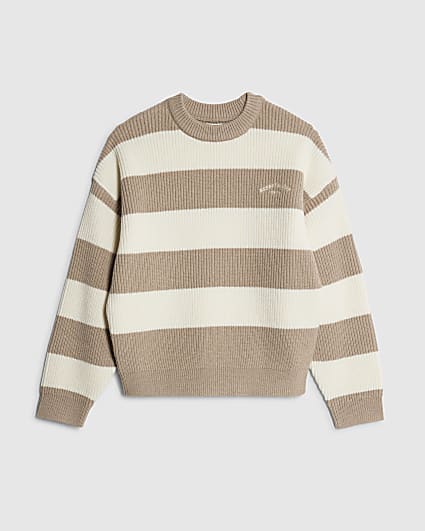 Boys Beige Ribbed Stripe Jumper