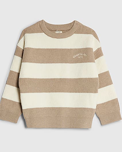 Mini Boys Beige Ribbed Stripe Jumper