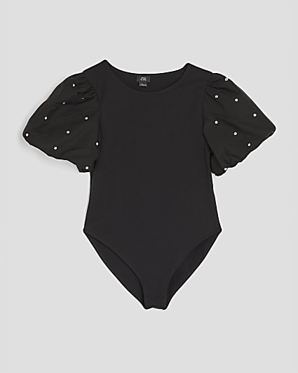 Girls Black Embellished Bodysuit