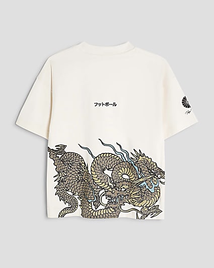 Boys White Dragon Hem T-Shirt