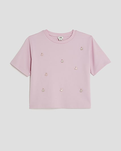 Girls Pink Charm Embellished T-Shirt