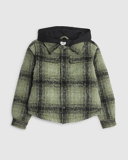 Boys Green Borg Check Hooded Overshirt