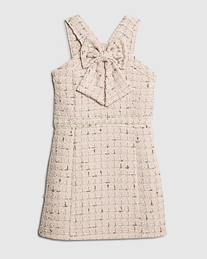 Girls Pink Bow Boucle Shift Dress