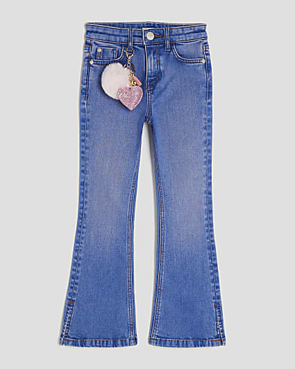 Girls Blue Flared With Pom Jeans