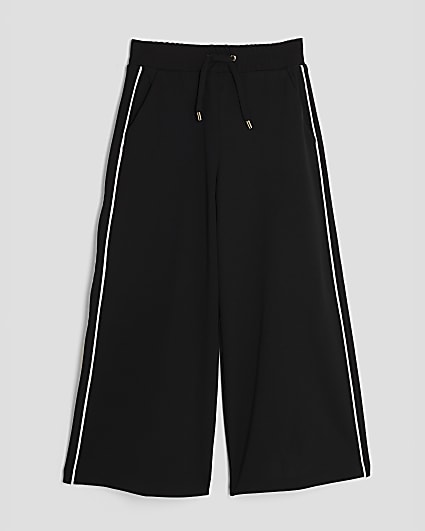 Girls Black Side Stripe Wide Leg Trousers