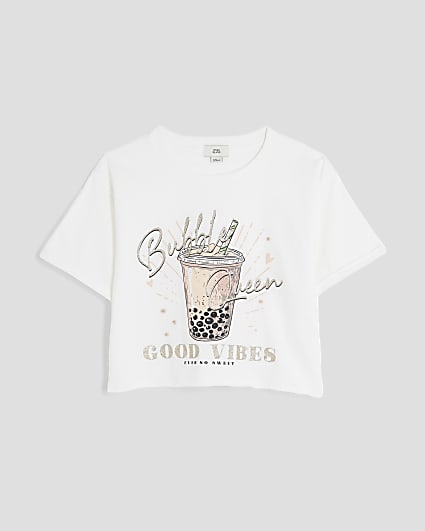 Girls White Bubble Queen Crop Top