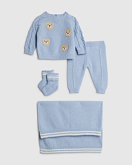 Baby Boys Blue Bear Jumper and Blanket Set