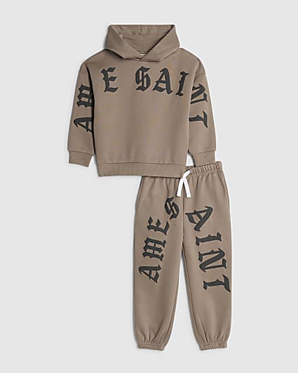 Mini Boys Brown Ame Saint Hoodie Set