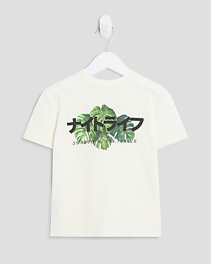 Mini Boys White Japanese Palm Tree T-Shirt