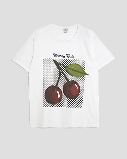 Girls White Polka Dot Cherry T-Shirt