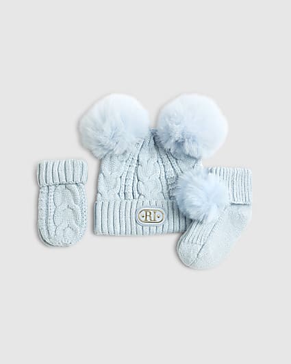 Baby Boys Blue Beanie Bundle 3 Piece Set