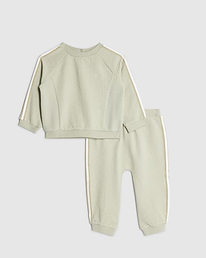 Baby Boys Khaki Textured Sweatshirt Set