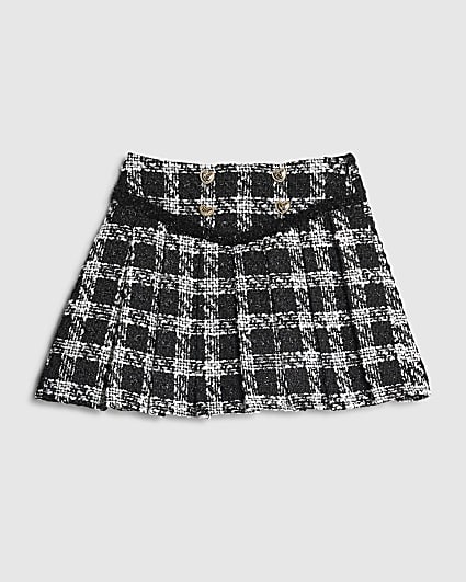 Girls Black Check Pleated Boucle Skirt
